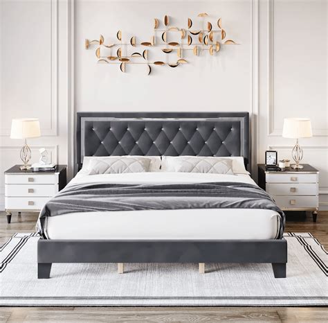 Buy Homfa King Size Bed Frame with Adjustable Headboard, Diamond Tufted ...