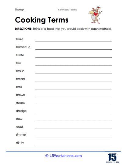 Image result for Basic Cooking Terms Worksheet