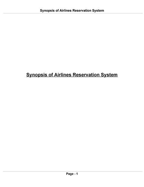 Kupdf - Synopsis of Airlines Reservation System Page No. Topic Title 1 ...