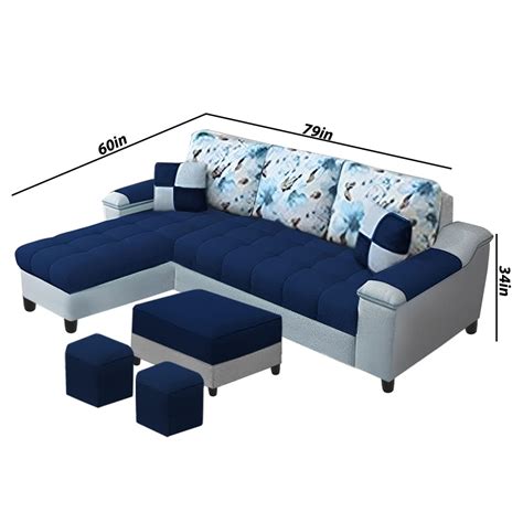 Casaliving - Grape 4 Seater L Shape Sofa Set with Ottoman & 2 Puffy fo
