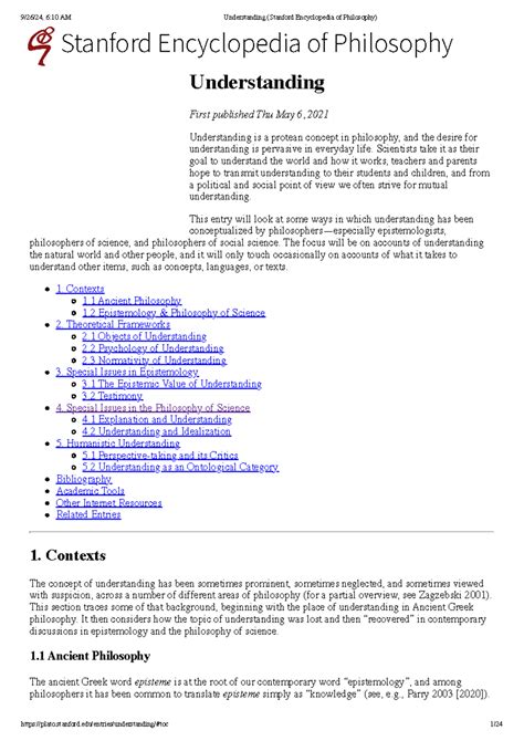 Understanding (Stanford Encyclopedia of Philosophy) - Stanford ...