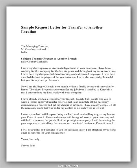 Image result for Work Transfer Letter Sample