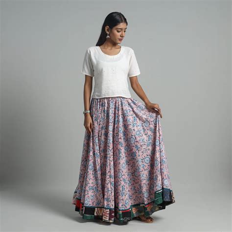 Pink Sanganeri Block Print Cotton Long Skirt