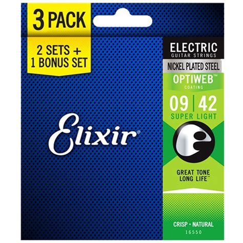 Elixir 16550 Optiweb Coating Electric Guitar Strings Super Light - Pac ...