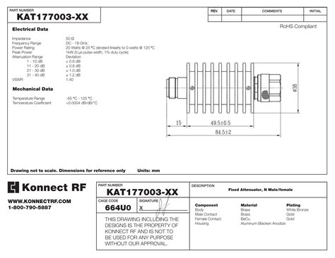 Fixed Attenuator, N Male/female, 50 Ohm, DC-18 GHz, 20 Watts, 3 dB, Bi ...
