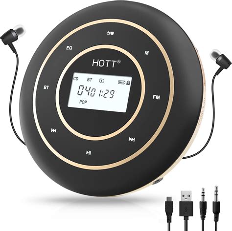 HOTT CD105 CD Player Portable for Car with Bluetooth and FM Transmitter Rechargeable Compact CD ...