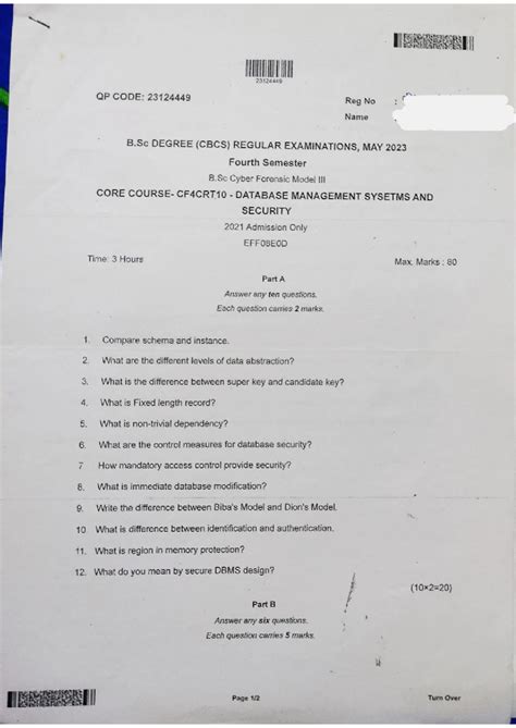 B.Sc Cyber Forensic CF4CRT10 Database Management Systems & Security ...