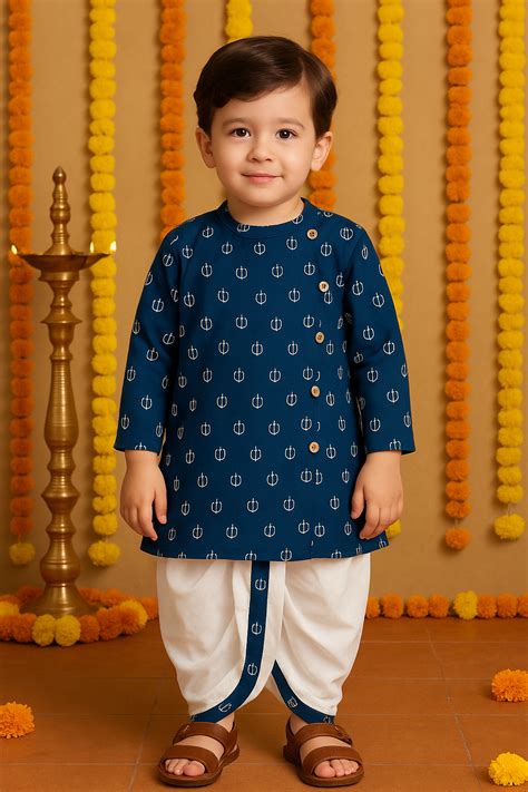 Bagru Handblock Print - Boys Ethnic Blue Kurta dhoti set – Tittertots