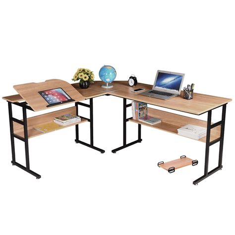 Hyliving L-Shaped Desk with Bookshelf, 67 inch Double Corner Computer ...