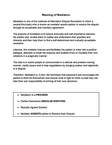Meaning and process of Mediation, ADR notes - Meaning of Mediation ...