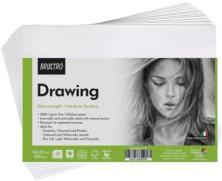 Brustro Artists Drawing Paper 200 GSM 50 x 70 cm Pack of 20 Sheets ...