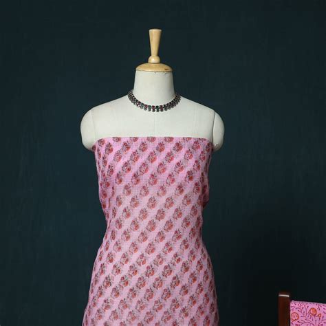 Pink Kota Doria Cotton Hand Block Sanganeri Print 3pc Unstitched Dress ...