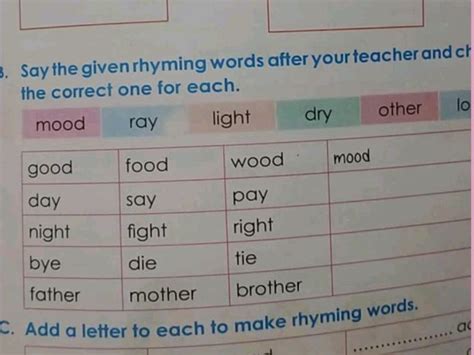 B. Say the given rhyming words after your | StudyX