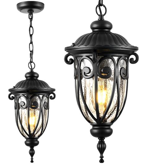 VIANIS Black Outdoor Pendant Light Lantern, Modern Outdoor Chandelier ...