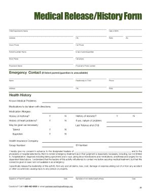 Fillable Online cdn higherthings Medical Release/History Form - Higher ...