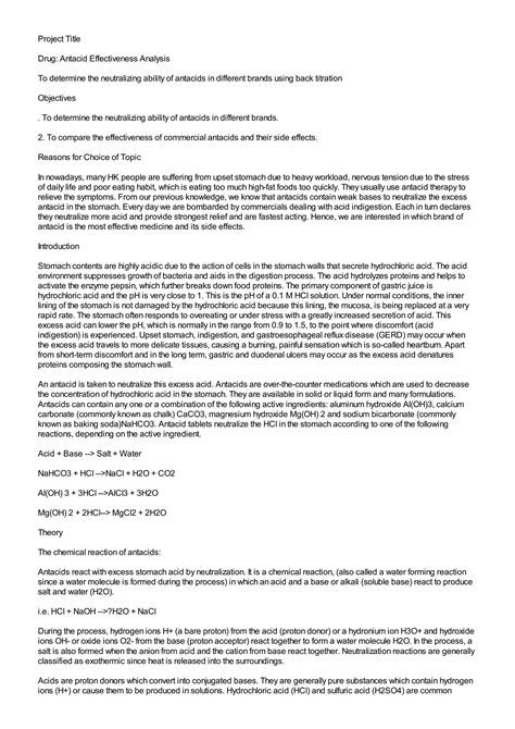 Back Titration Analysis Of A Commercial Antacid at Elizabeth Mitchem blog