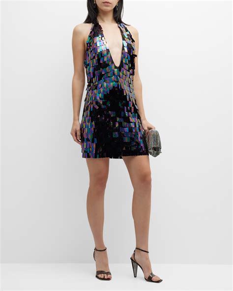 SHO Deep V-Neck Sequin Mini Dress | Neiman Marcus