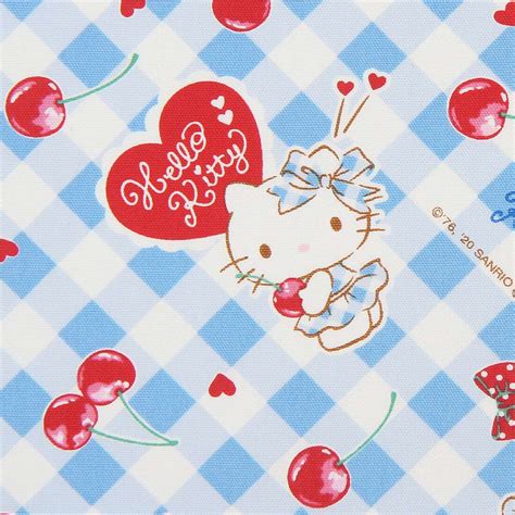 Hello Kitty cherry blue checkered oxford fabric Fabric by Sanrio - modes4u