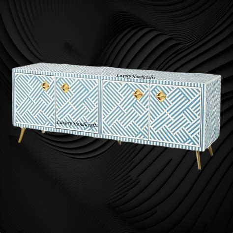 Optical Bone Inlay Media Console Sky Blue – Luxury Handicrafts