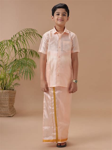 Boys Shirt & Dhoti Sets Swayamvara Peach