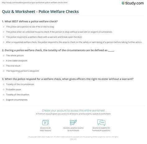 Quiz & Worksheet - Police Welfare Checks | Study.com