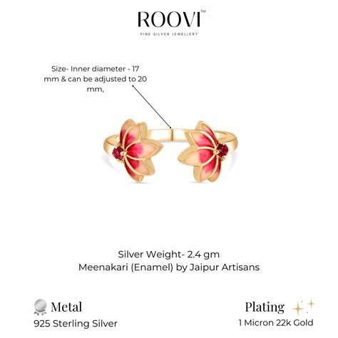 Roovi Lotus Aura 925 Silver Lotus Adjustable Ring for Women (1 Pc)