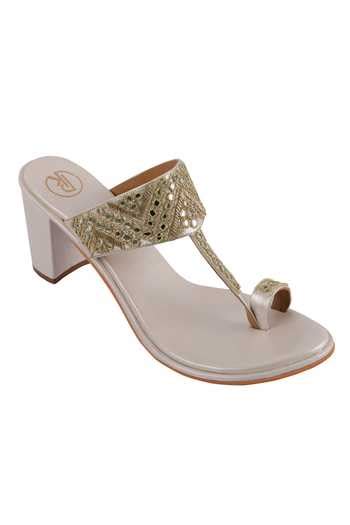 Buy Ivory Embroidery Sheesha Kolhapuri Block Heels by PREET KAUR Online ...