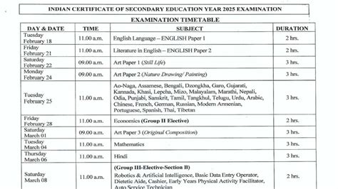 ICSE Class 10 Board Exam Date Sheet Out: Download CISCE Class X Time ...