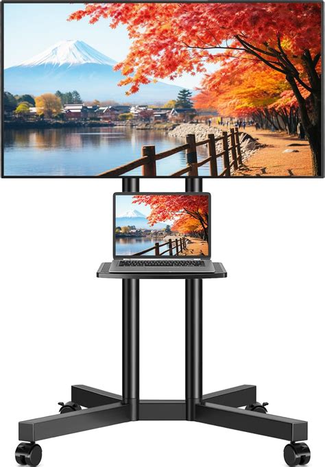 Rfiver Rolling TV Stand with Laptop Shelf, Mobile TV Stand with ...