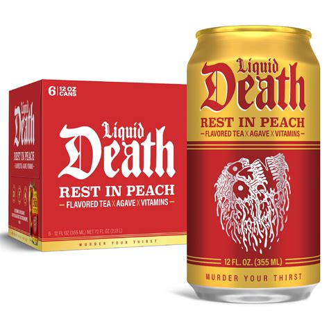 Liquid Death Rest in Peach Iced Tea 6 Pack 12oz Cans Low Calorie Sugar ...