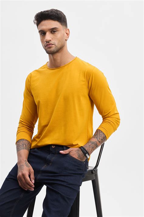Buy Men's Mustard Stretch Full Sleeve T-Shirt Online | Snitch – SNITCH