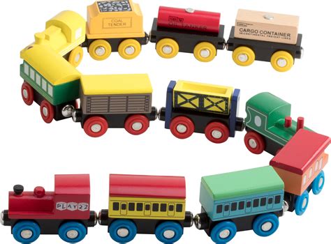 Wooden Train Set 12 Pcs Magnetic Includes 3 Engines-Toy Train Sets for ...
