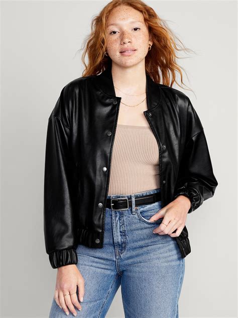 Leather bomber jacket women online