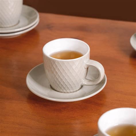 Set Of 6 Ceramic Tara Tea Cup And Saucer Grey 225ml Online - Premium ...