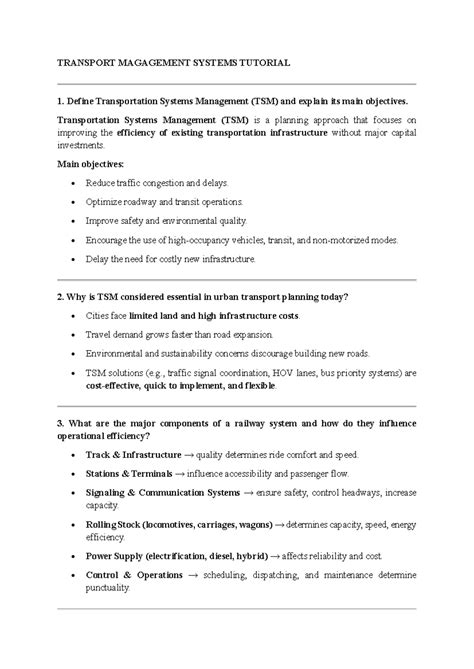 TSM 101: Introduction to Transportation Systems Management - Studocu