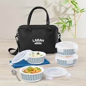Buy Larah by BOROSIL Helix Lunch Box with Bag | 4 pc Round Container ...
