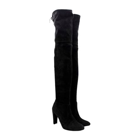 Stuart Weitzman Black Suede Knee Length Square Toe Boots Size 40 at 1stDibs