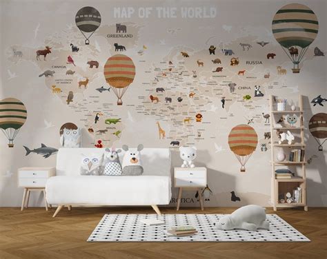 Buy Kids Map Wallpaper Cute World Map With Country Flags Wall Mural ...