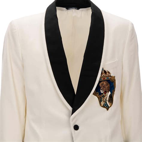 Dolce & Gabbana Royal Crown Lion Velvet Blazer Tuxedo Jacket White ...