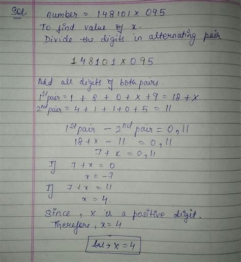 Find the value of x in the number148101x095, if it is divisible by 11 ...