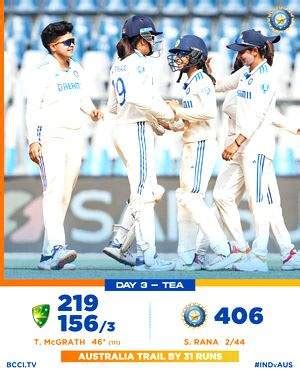 IND W v AUS W: Australia, 156/3 at tea, trail India by 31 runs in one ...