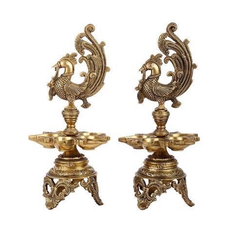 Buy Superfine 14-Inch Brass Peacock Lamp - Budhshiv.com
