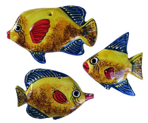 Buy Ceramic Fish Wall Hangers - Set of 3 Shapes (Yellow) - Hand Painted ...