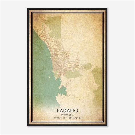 Vintage Padang Indonesia Map Poster, Padang City Road Wall Art Print - Custom Maps & Posters