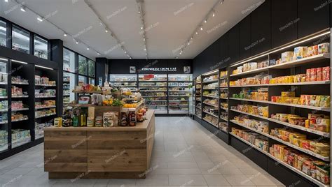 Contemporary Grocery Store Interior Design – AI-generated Images for Commercial Use