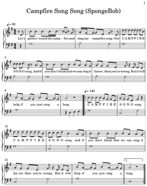 Campfire Song Song (SpongeBob) - Sheet music for Piano
