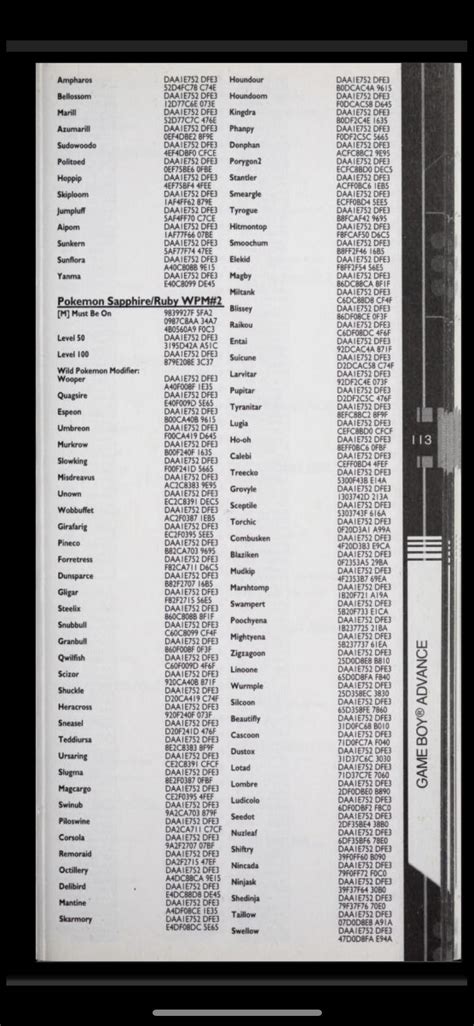 Codes for Pokémon ruby and sapphire. 12 digit, GameShark for gameboy ...