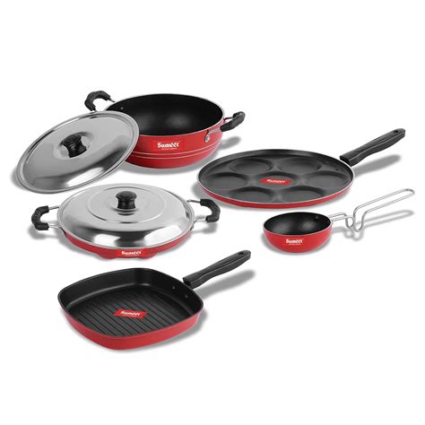 Buy Sumeet 2.6mm Thick Non-Stick Red Wave Cookware set (Multi snack ...