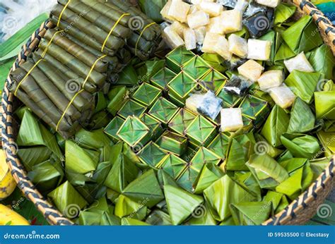 Sticky Rice in Banana Leaf on Asian Market Stock Photo - Image of ...
