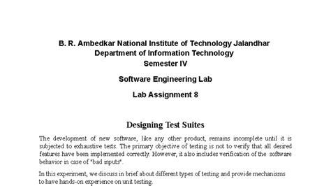 Lab Assignment 8: Designing Test Suites in Software Engineering (IT ...